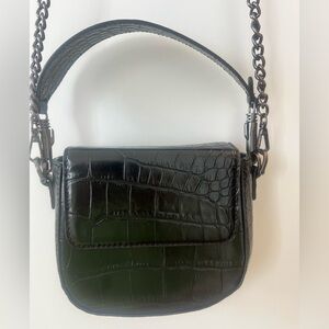 Zara Black Croc-Embossed Crossbody with Chain Strap